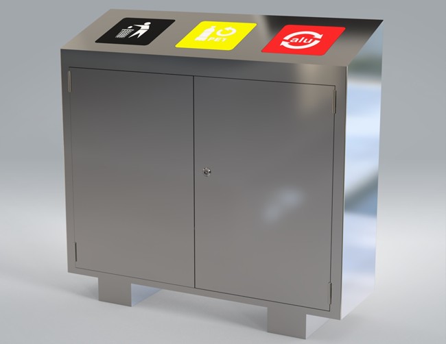 Trashly-Sort ™ Trio 3-Compartment SS 304 Recycling Station with frame legs