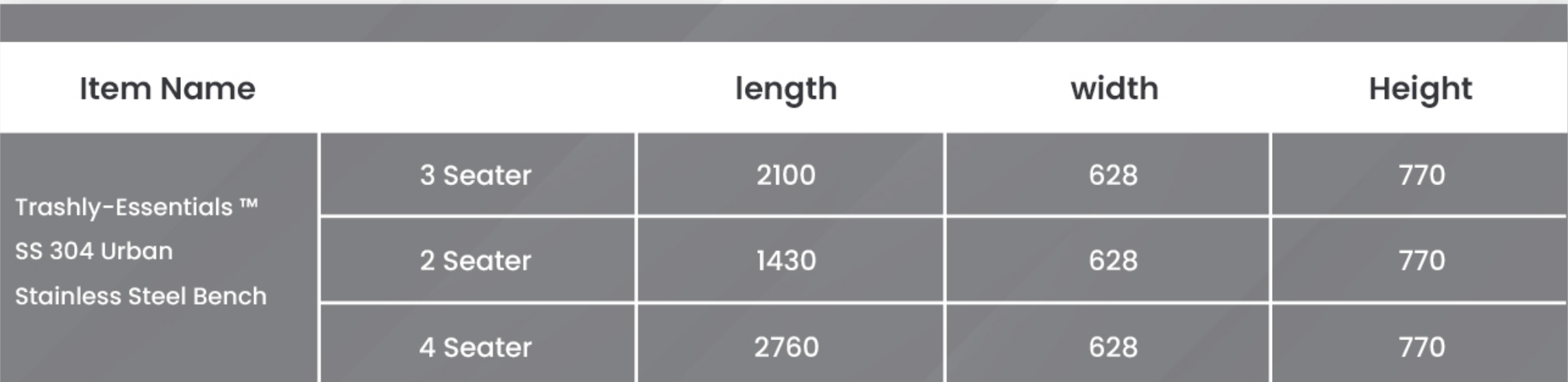 Trashly-Essentials ™ SS 304 Urban Stainless Steel Bench - Image 2